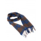100% Cashmere Scarf - Brown and Blue Check -  Made in Scotland